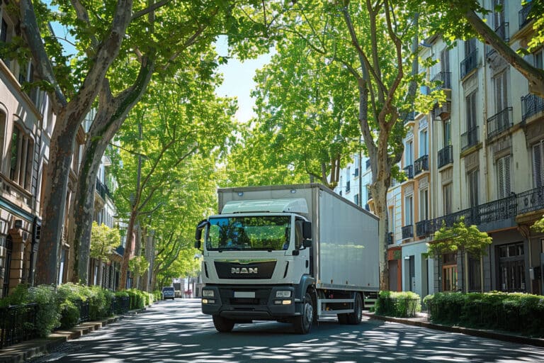 Alt de l'image: "Camion de déménagement garé en zone autorisée grâce à l'autorisation de stationnement à Rennes.