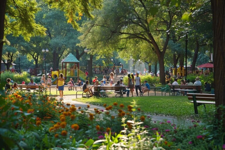 Vue panoramique des espaces verts luxuriants et des parcs apaisants à Rennes, illustrant le dynamisme et la vitalité de la vie urbaine.